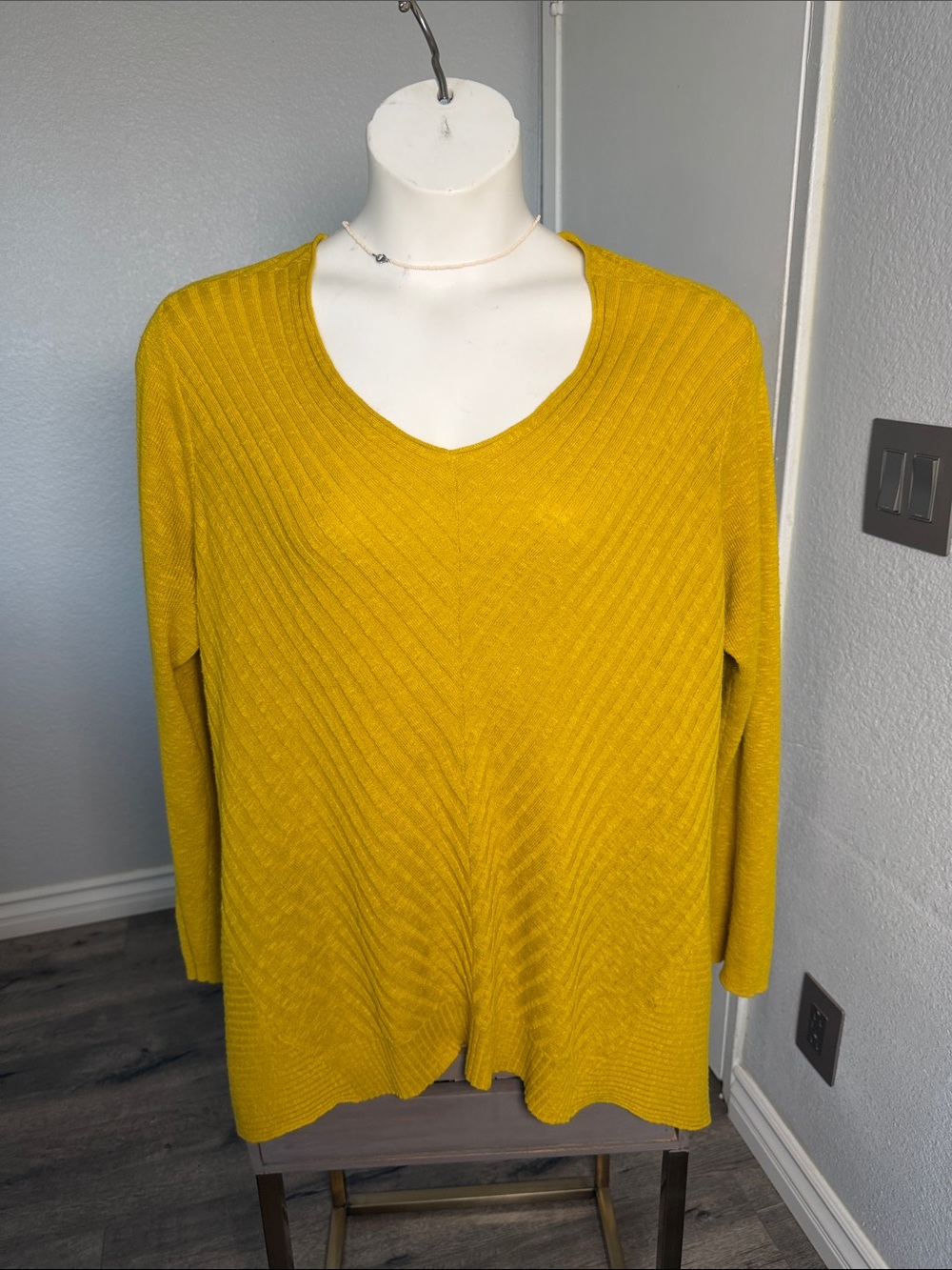Eileen Fisher Golden Yellow V-Neck Ribbed Knit Sweater
